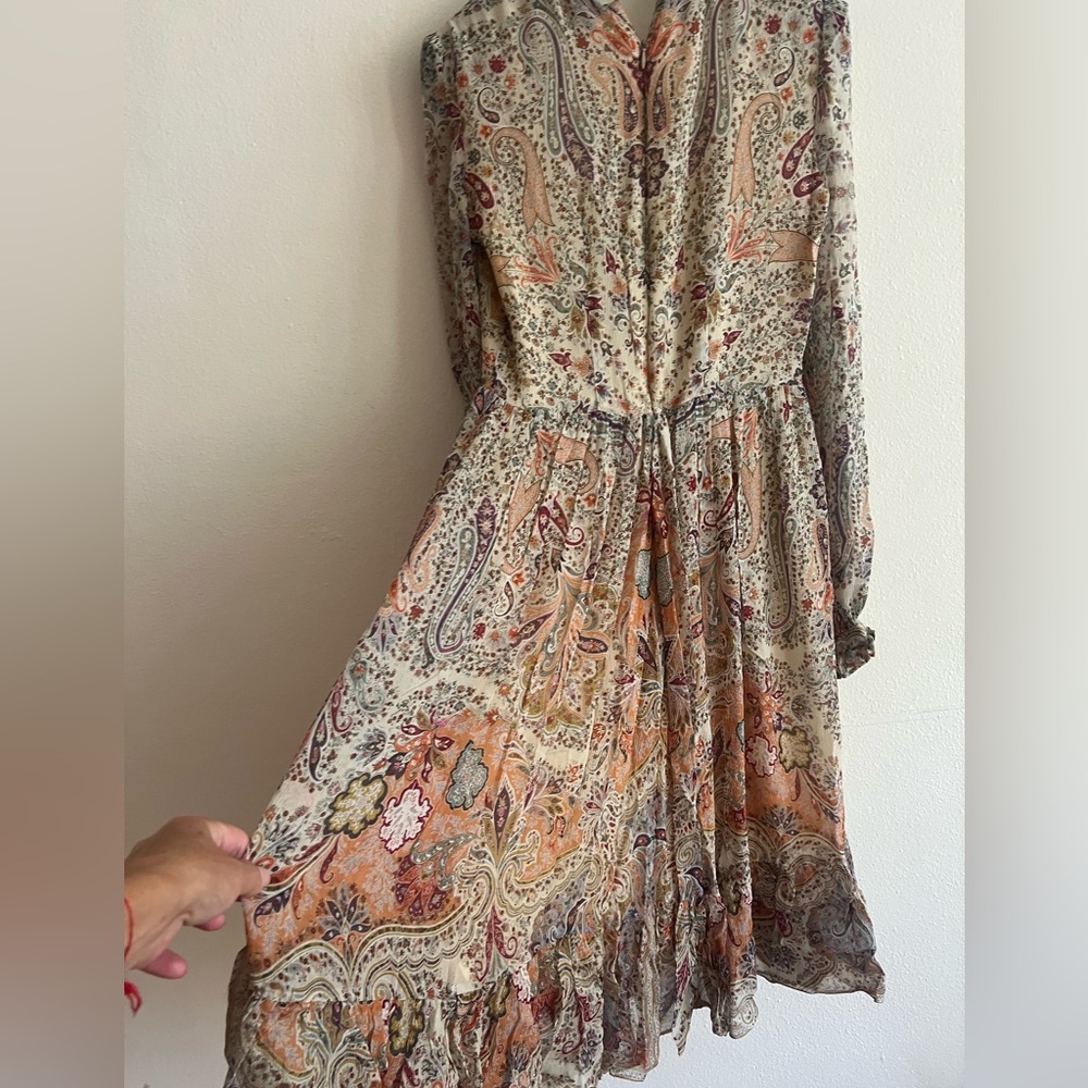 New Etro Milano Multicolor Paisley Print Chiffon Lace up dress Italy Size 40 - Picture 12 of 16